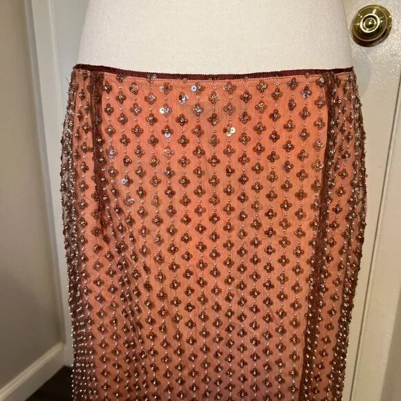 NWT Zara Coral Sequined Chiffon Midi Skirt, Size XL - Picture 12 of 16
